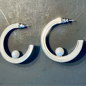 Earrings Costume Jewelry Single Pearl on Silver Tone